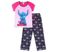 Disney Conjunto de pijama largo de algodón para mujer de Lilo and Stitch I Hate Mornings, rosa, 42-44