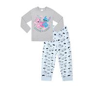 Disney Conjunto de pijama largo de algodón para mujer, diseño de Lilo y Stitch & Angel, gris, 10-12