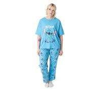 Disney Conjunto de Pijama Lilo & Stitch para Mujer | Camiseta de Manga Corta con Estampado de Puntadas para Adultos y Pantalones de Pijama de Pernera Larga en Azul Ropa de Dormir