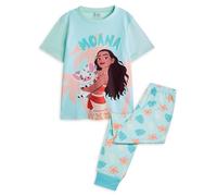 Disney Conjunto de Pijama para niñas Moana | Camiseta de Manga Corta con Estampado de Personajes de Moana y Pua para niños y Pantalones de Pijama de Pernera Larga Azul