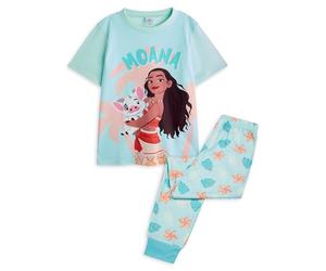 Disney Conjunto de Pijama para niñas Moana | Camiseta de Manga Corta con Estampado de Personajes de Moana y Pua para niños y Pantalones de Pijama de Pernera Larga Azul