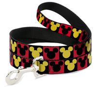 Disney - Correa para mascotas, correa para perro, bloques de expresión de Mickey Mouse blanco, negro y rojo, 4 pies de largo, 1.5 pulgadas de ancho