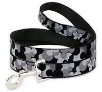 Disney - Correa para mascotas, correa para perro, cabeza de Mickey Mouse apilada, gris negro, 6 pies de largo, 1.0 pulgadas de ancho