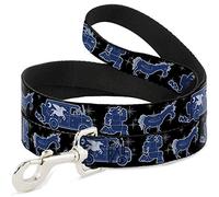 Disney - Correa para Mascotas, Correa para Perro, Cebada, Unicornio, Iconos de Guinevere, Estrellas, Negro, Gris, Azul, 4 pies de Largo, 1.5 Pulgadas de Ancho