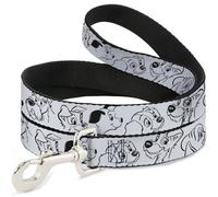 Disney - Correa para mascotas, correa para perro, diseño de cara de perros de Disney, color blanco y negro, 4 pies de largo, 1.5 pulgadas de ancho