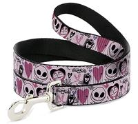 Disney - Correa para mascotas, correa para perro, El extraño mundo de Jack y Sally Doodles, rosa, 6 pies de largo y 1.5 pulgadas de ancho