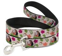 Disney - Correa para mascotas, correa para perro, Moana Hugging Pua Pose y Flora Tropical Beige, 6 pies de largo 1.5 pulgadas de ancho