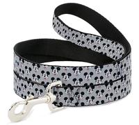 Disney - Correa para Mascotas, Correa para Perro, Monograma de Cara Sonriente de Mickey Mouse, Gris, 6 pies de Largo, 0.5 Pulgadas de Ancho