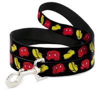 Disney - Correa para mascotas, correa para perro, pantalones cortos y zapatos de Mickey Mouse negro, rojo y amarillo, 4 pies de largo, 0.5 pulgadas de ancho