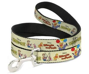 Disney - Correa para Mascotas, Correa para Perro, Poses de Winnie The Pooh y Sus Amigos y Logotipos de títulos Amarillos, 6 pies de Largo, 0.5 Pulgadas de Ancho