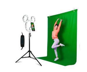 Disney Creador de Estudio fotográfico de Mickey Mouse - Anillo de luz para Selfie con trípode - Kit de Pantalla Verde Incluye Fondo de Foto de Pantalla Verde y Disparador Remoto Bluetooth Ultimate