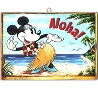 Disney Cuadro de estilo vintage de la serie Cartoon Comics americanos Minnie Mouse Aloha para decoración, impresión sobre madera, 25 x 18 cm