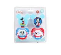 Disney Cudlie Mickey Mouse Baby Boy 4 Pack of 2 Pacifiers & 2 Clips with Old Time Mickey Print