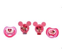 Disney Cudlie Minnie Mouse Baby Girl 4 Pack of 2 Pacifiers & 2 Clips with Hearts for Min Print