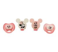 Disney Cudlie Minnie Mouse Baby Girl 4 Pack of 2 Pacifiers & 2 Clips with Sugar & Spice Print
