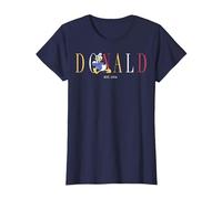 Disney Donald Duck Est.1934 Donald Colorful Texto Camiseta, Mujer, Azul Marino, S