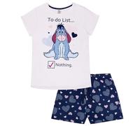 Disney Eeyore - Conjunto de Pijama Corto para Mujer, 100% algodón, con Licencia de Winnie The Pooh, Regalo del Reino Unido 36 a 56, Pantalón Corto Blanco, 44-46