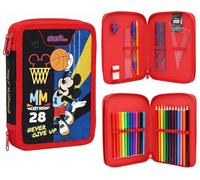 Disney Estuche de lápices de dos pisos lleno de papelería para niños, Mickey Multi - Cremallera Doble, Diseño moderno