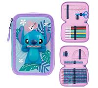 Disney Estuche Escolar Niña Compartimentos con Material Incluido Plumier Niña Completo con Útiles Escolares Estuche Frozen Stitch Regalos para Niñas (Stitch Cremallera Doble),Talla única,0779
