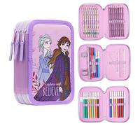 Disney Estuche Escolar Niña Compartimentos con Material Incluido Plumier Niña Completo con Útiles Escolares Estuche Frozen Stitch Regalos para Niñas (Frozen Cremallera Triple),Talla única,0447