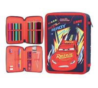 Disney Estuche de doble piso lleno de papelería para niños, Cremallera doble Multi Cars, moderno