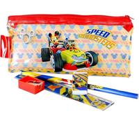 Disney Estuche plano para la escuela Speed Sister Mickey Mouse de plástico brillante, 4 piezas, tamaño 18,5 x 9,5 cm, transparente, Estuche con cremallera