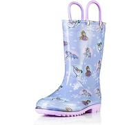 Disney Frozen 2 Anna, Elsa and Olaf Girls Purple Waterproof PVC Licensed Rain Boots Easy-On Handles - Size 1 Little Kid