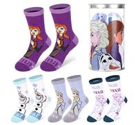 Disney Frozen - 4 pares de calcetines tobilleros de algodón para niños, regalo ideal para niños, empaquetados en cilindro de plástico redondo para dinero, multicolor, 1-4 años
