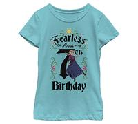 Disney Frozen Anna Birthday 7 Girl's Solid Crew Tee, Tahiti Blue, Medium