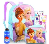 Disney Frozen Anna y Elsa Mochila escolar Set de suministros para niñas ~ Paquete de 6 piezas con bolsa de escuela congelada de 16 pulgadas, bolsa de almuerzo, botella de agua de plástico, 300 pegatinas congeladas, y más