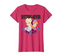 Disney Frozen Elsa and Anna Sisters 4ever Retrait Camiseta, Mujer, Rojo Jaspeado, M
