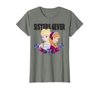 Disney Frozen Elsa and Anna Sisters 4ever Retrait Camiseta, Mujer, Verde militar jaspeado, S