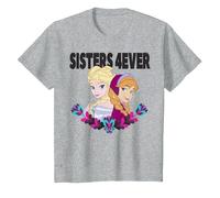 Disney Frozen Elsa and Anna Sisters 4ever Retrait Camiseta, Niños, Gris Jaspeado, 8 años