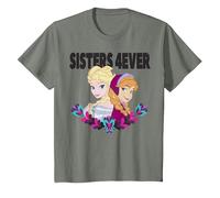 Disney Frozen Elsa and Anna Sisters 4ever Retrait Camiseta, Niños, Verde militar jaspeado, 4 años