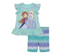 Disney Frozen Elsa Anna Big Girls T-Shirt and Bike Shorts Set White Stripe 7/8