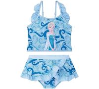 Disney Frozen Elsa Bikini Niña 3-8 Años, Conjunto Niña 2 Piezas con Falda, Tirantes Ajustables Top y Braguita Bikini, Ropa de Baño para Niños (5-6 Años, Azul Frozen)