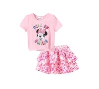 Disney Frozen Elsa Stitch Princess Minnie - Conjunto de 2 piezas para niña pequeña, camiseta de manga abombada y falda brillante, vestido de cumpleaños de 2 a 9 años