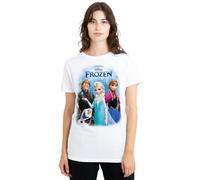 Disney Frozen Frozen Poster with Elsa, Anna, Kristoff and Olaf Ladies T Shirt, White Camiseta, Blanco, M para Mujer