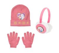 Disney Frozen Gorro Guantes y Orejeras para Niñas, Diseño Brillante Gorro de Invierno Infantil, Regalo para Niñas | Rosa