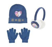 Disney Frozen Gorro Guantes y Orejeras para Niñas, Diseño Brillante Gorro de Invierno Infantil, Regalo para Niñas | Azul