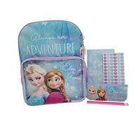Disney Frozen - Juego de papelería de 6 piezas con mochila, mochila escolar para niños, estuche para lápices, cuaderno, calcomanías y llavero, paquete de regreso a clases para niñas