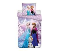 Disney Frozen - Juego de ropa de cama para bebé, 100 % algodón, funda de edredón de 100 x 140 cm y funda de almohada de 40 x 45 cm, diseño de Elsa y Anna de Frozen | Ropa de cama natural suave para