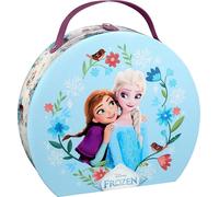 Disney Frozen Maletín de Maquillaje Redondo para niños con Brillo de Labios, Sombra de Ojos, Esmalte de uñas y Espejo - Juego Completo de Belleza en Estuche de Purpurina