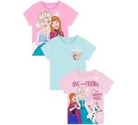 Disney Frozen Pack 3 Camisetas Niña con Elsa, Anna Y Olaf, Top Niña Manga Corta para El Verano, Ropa Niña, 5-6 Años