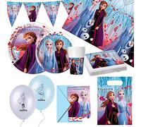 Disney Frozen Pack de Fiesta decoración Frozen, 64 Piezas (Vasos, Platos, servilletas, Mantel, Globos, invitación), 8 comensales, Vajilla Infantil desechable (71996)