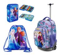 Disney Frozen Set Grande Mochila Con Ruedas Carretilla + Caso 2zip + Bolsa