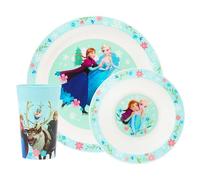 Disney Frozen - Vajilla infantil de polipropileno de 3 piezas, plato, cuenco y vaso con Anna, Elsa, Olaf, Kristoff y Sven, apto para microondas y lavavajillas, apto para mayores de 36 meses