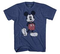 Disney Full Size Mickey Mouse Distressed Look T-Shirt Camiseta, Color Azul Marino Jaspeado, L para Hombre