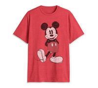 Disney Full Size Mickey Mouse Distressed Look T-Shirt Camiseta, Rojo Jaspeado, L para Hombre