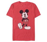 Disney Full Size Mickey Mouse Distressed Look T-Shirt Camiseta, Rojo Jaspeado, L para Hombre